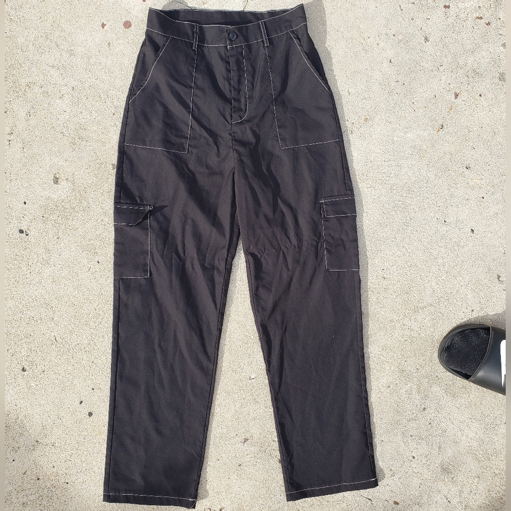 Womens black pants w/ white stitch - Size 0 , regular length